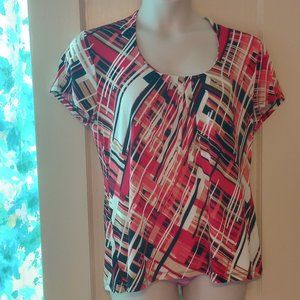 Liz Claiborne red/black/white abstract top XL